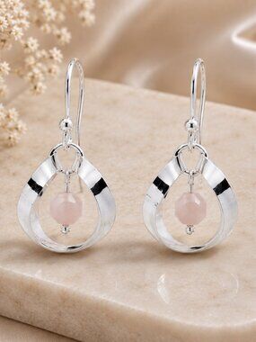 Mexican Sterling Silver .925 Teardrop Earrings with Pink Stone